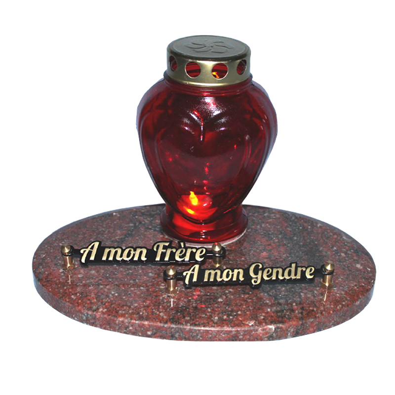 Lanterne funéraire rouge avec lampe en verre LED LG396