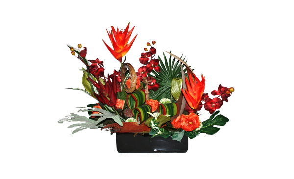 Bouquet de fleurs artificielles jardinière J35-12 composé de fleurs  exotiques